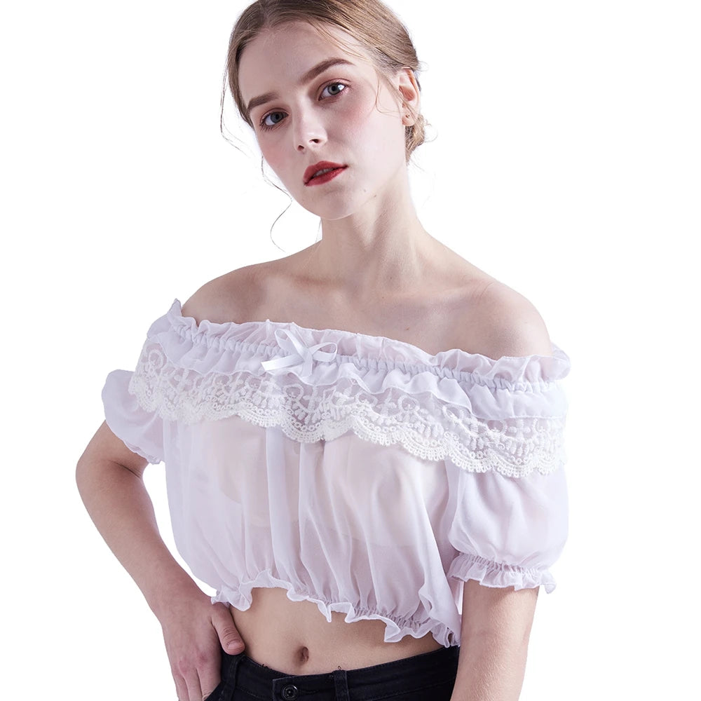 Chiffon Blouse Girls Cute Lolita Off Shoulder Crop Tops