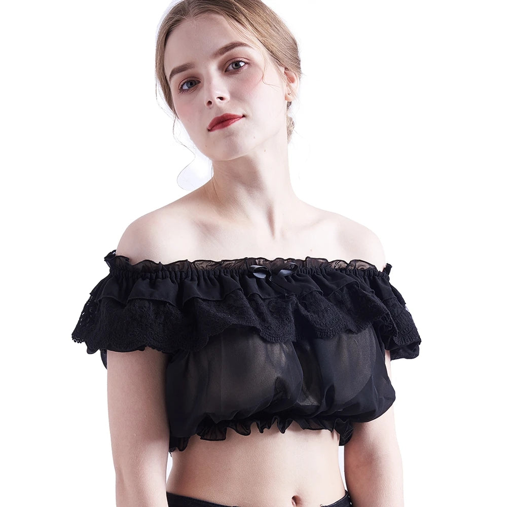 Chiffon Blouse Girls Cute Lolita Off Shoulder Crop Tops