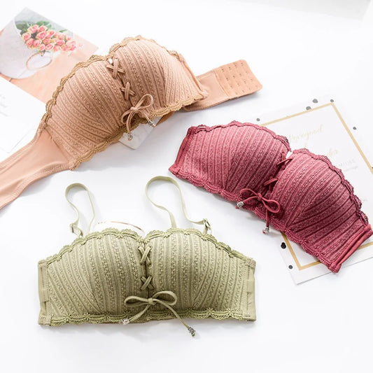 Fashion Sexy Half Cup Solid Color Bra Sets Set