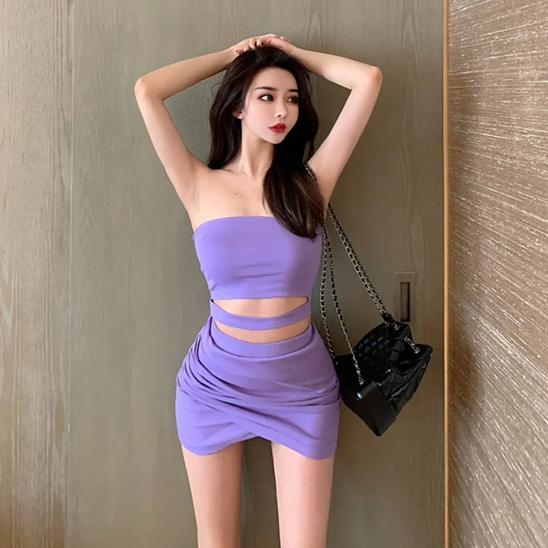 Sexy Set Sleeveless Crop Top  And Mini Bodycon Skirt