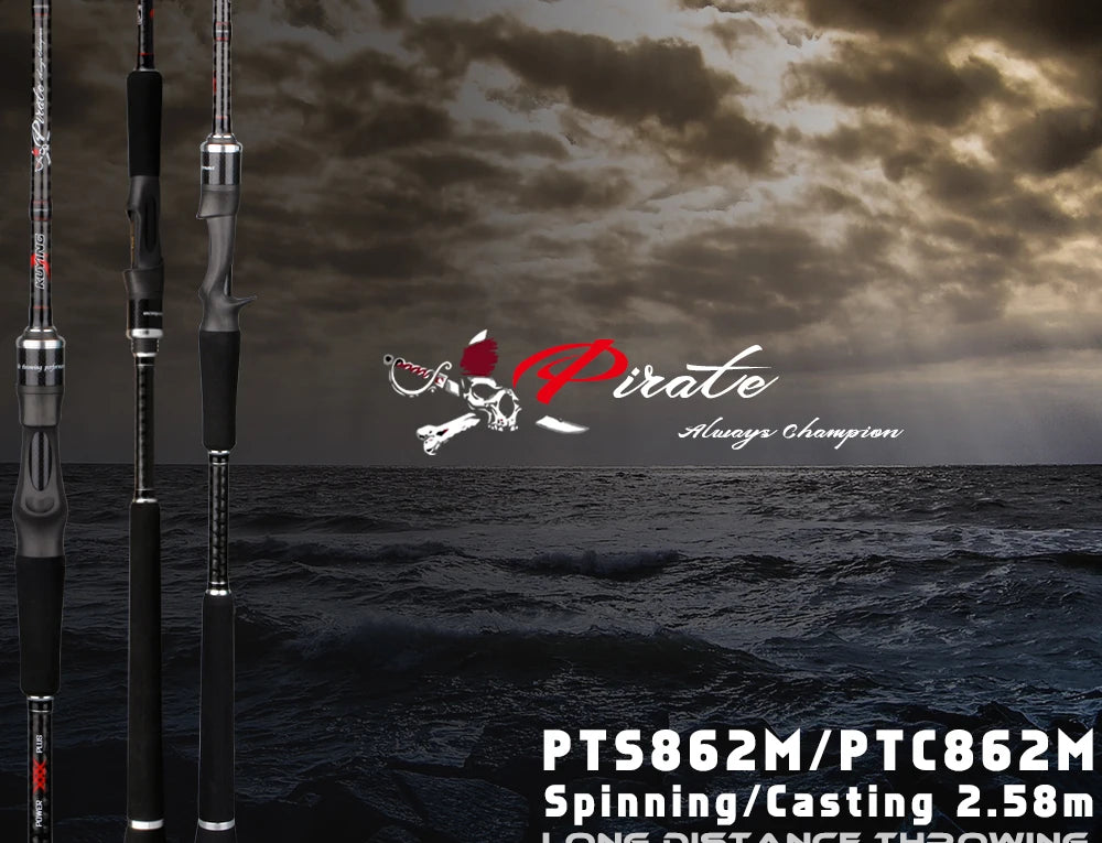 KUYING Pirate 8'6" Carbon Casting Spinning Medium Lure Fishing Rod