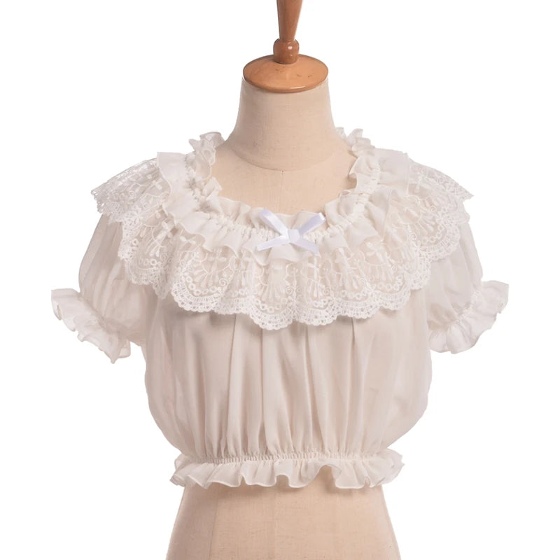 Chiffon Blouse Girls Cute Lolita Off Shoulder Crop Tops