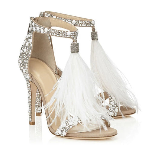 Rhinestone Feather   TasselStiletto High Heels Shoes