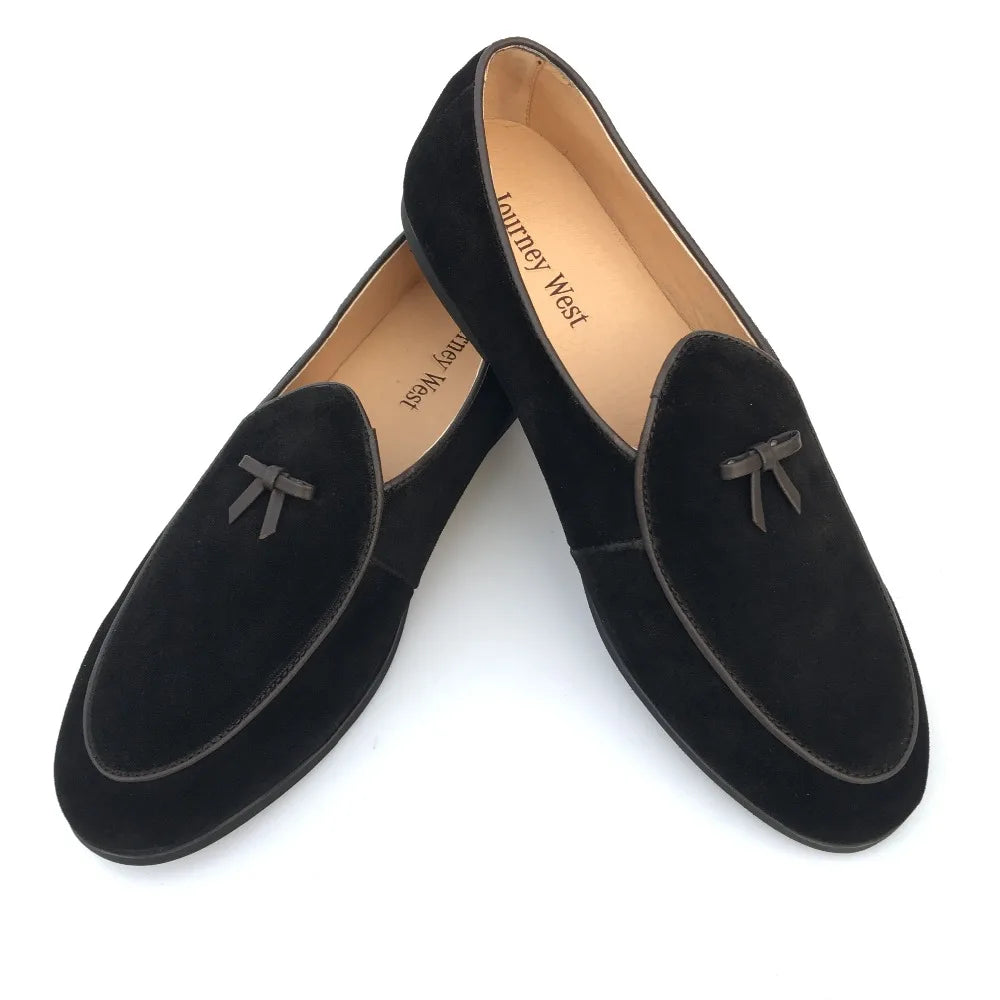 New Mens Leather Black Suede Loafers