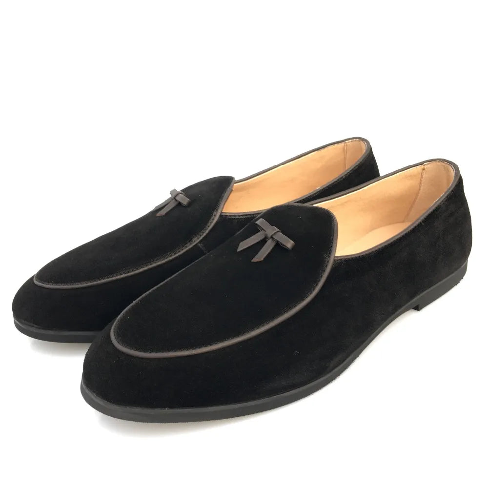 New Mens Leather Black Suede Loafers