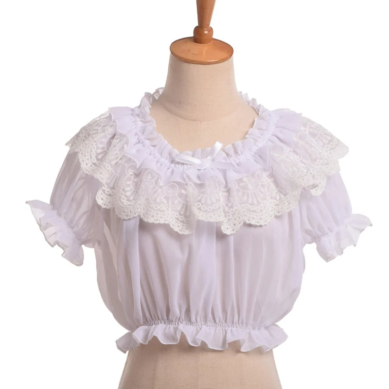 Chiffon Blouse Girls Cute Lolita Off Shoulder Crop Tops