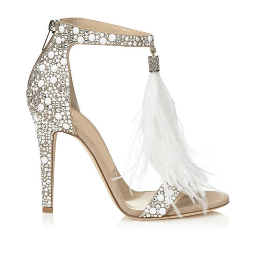 Rhinestone Feather   TasselStiletto High Heels Shoes