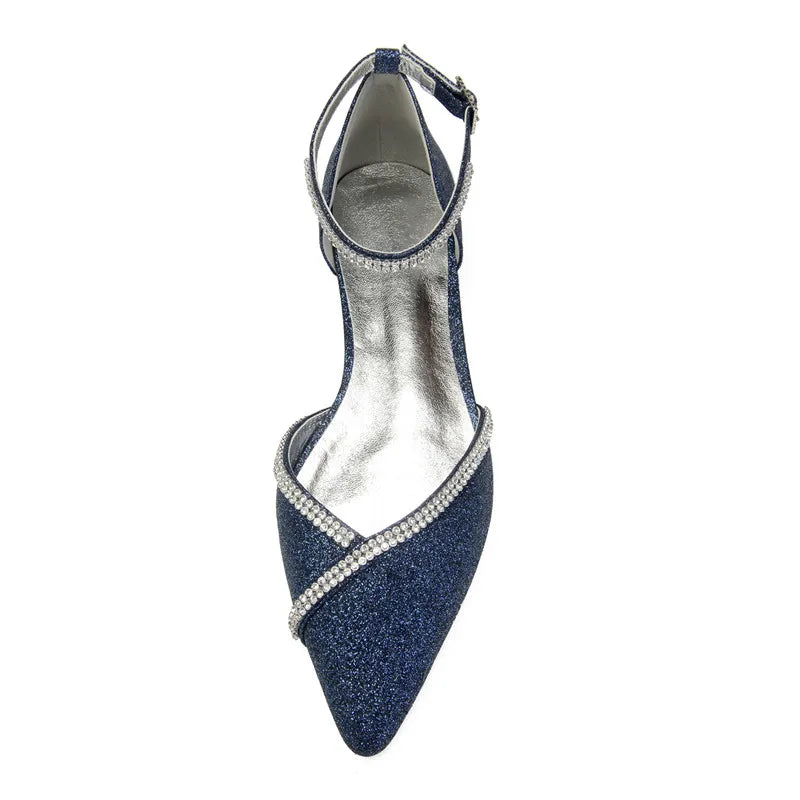 Flat Sequin Wedding Pointed Toe Ankle Buckle Strap Shoes