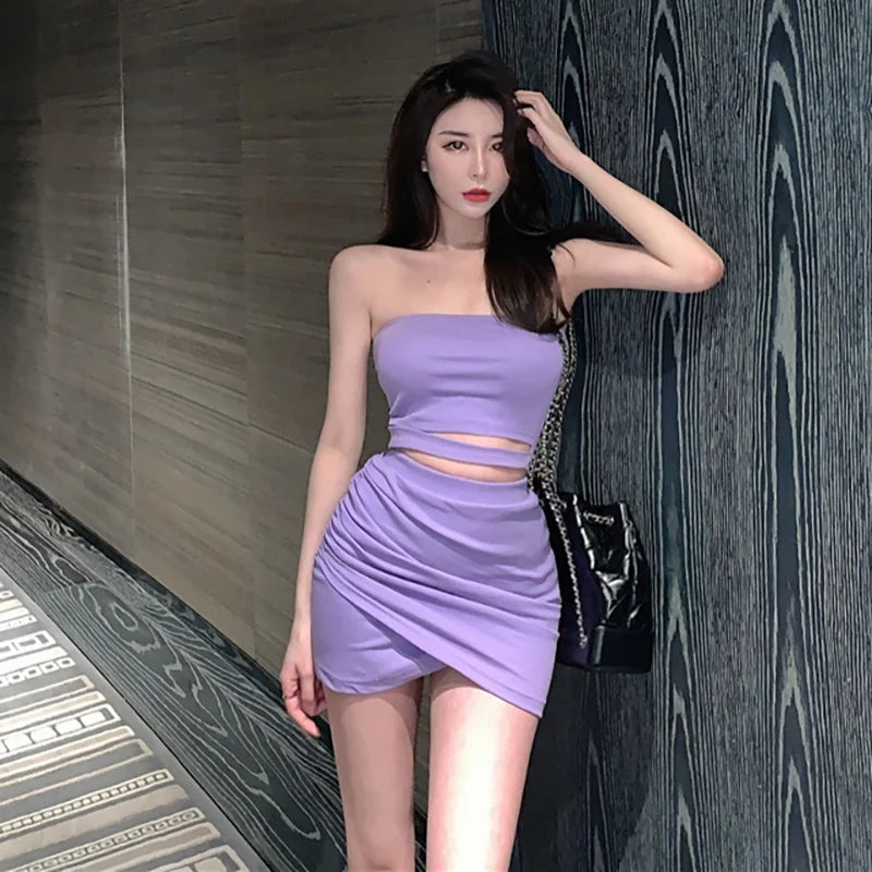 Sexy Set Sleeveless Crop Top  And Mini Bodycon Skirt