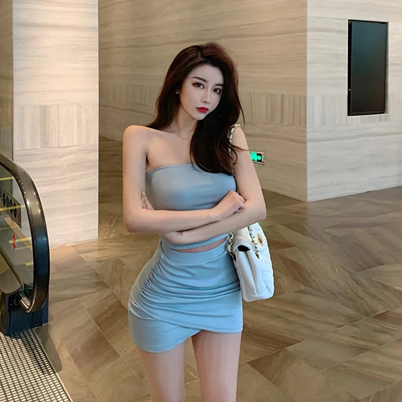 Sexy Set Sleeveless Crop Top  And Mini Bodycon Skirt