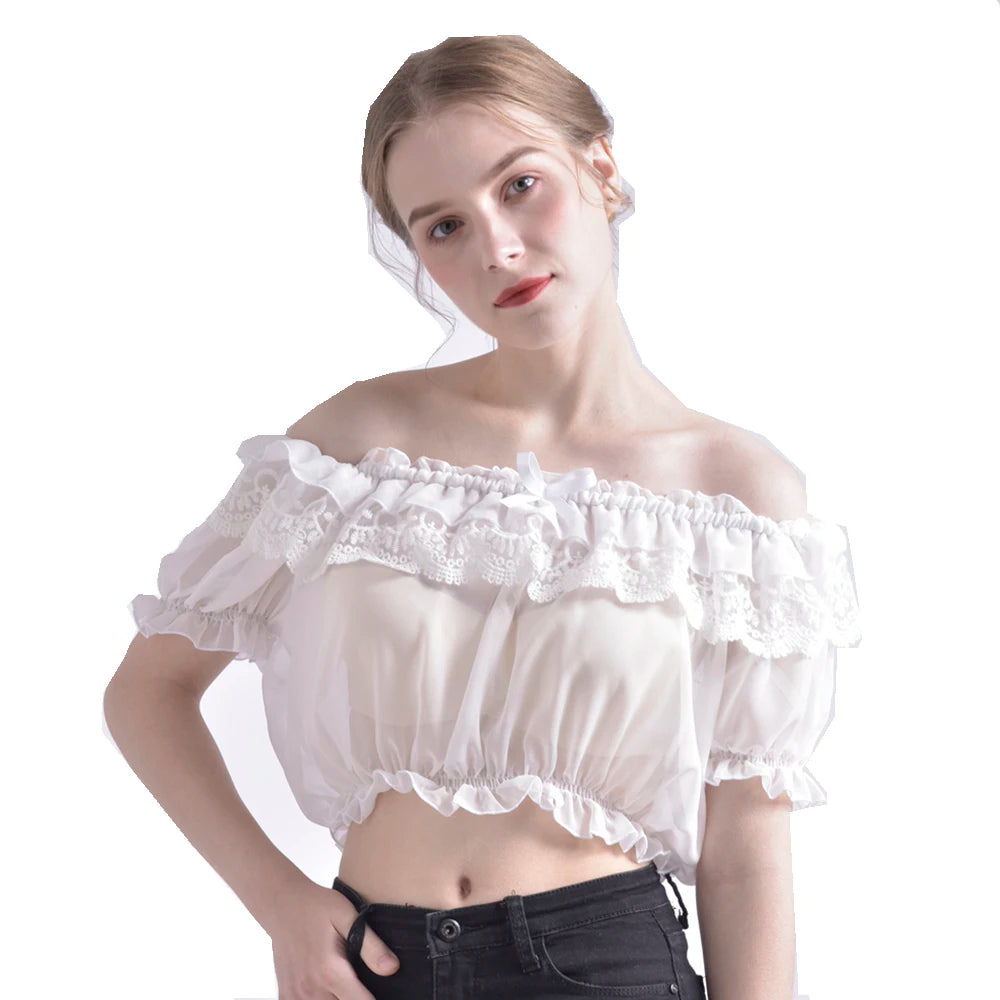 Chiffon Blouse Girls Cute Lolita Off Shoulder Crop Tops