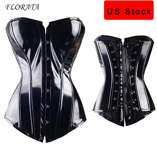 FLORATA Sexy women PVC Overbust Corset Top-Goth Lingerie