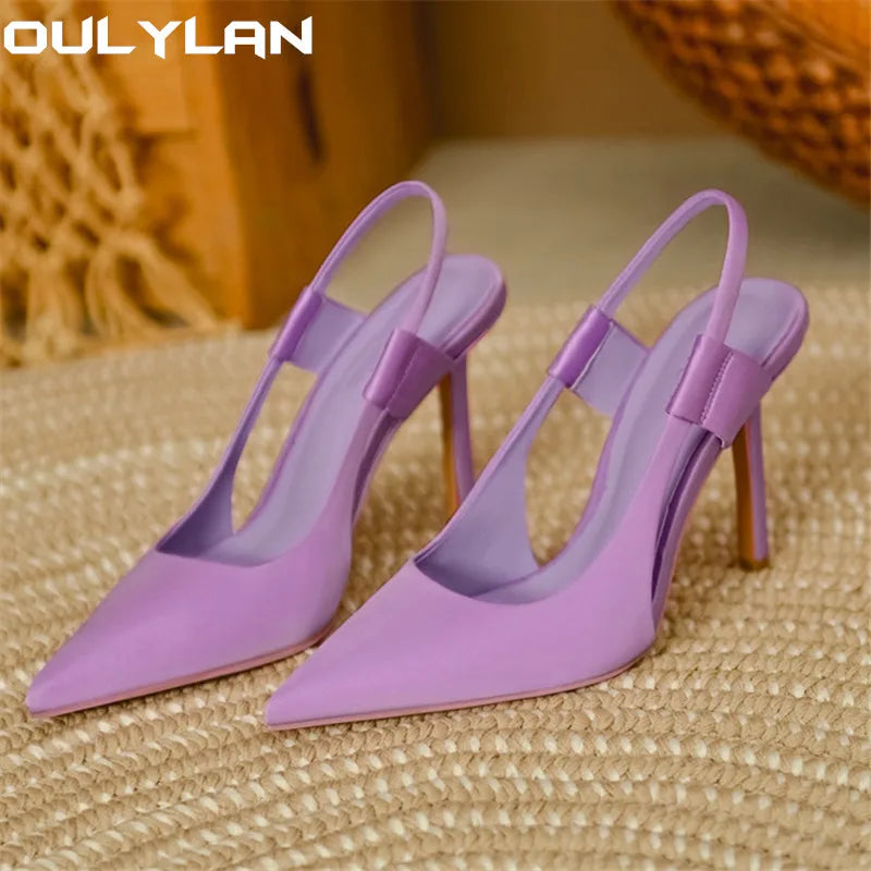 Oulylan New Spring Slingback Pointed Toe Slip on Thin High Heel Shoes