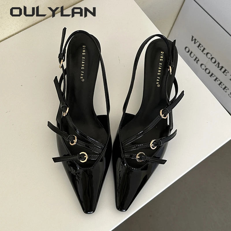 Fashion Design Pointed Thin Heel Belt Buckle Strap Pumps