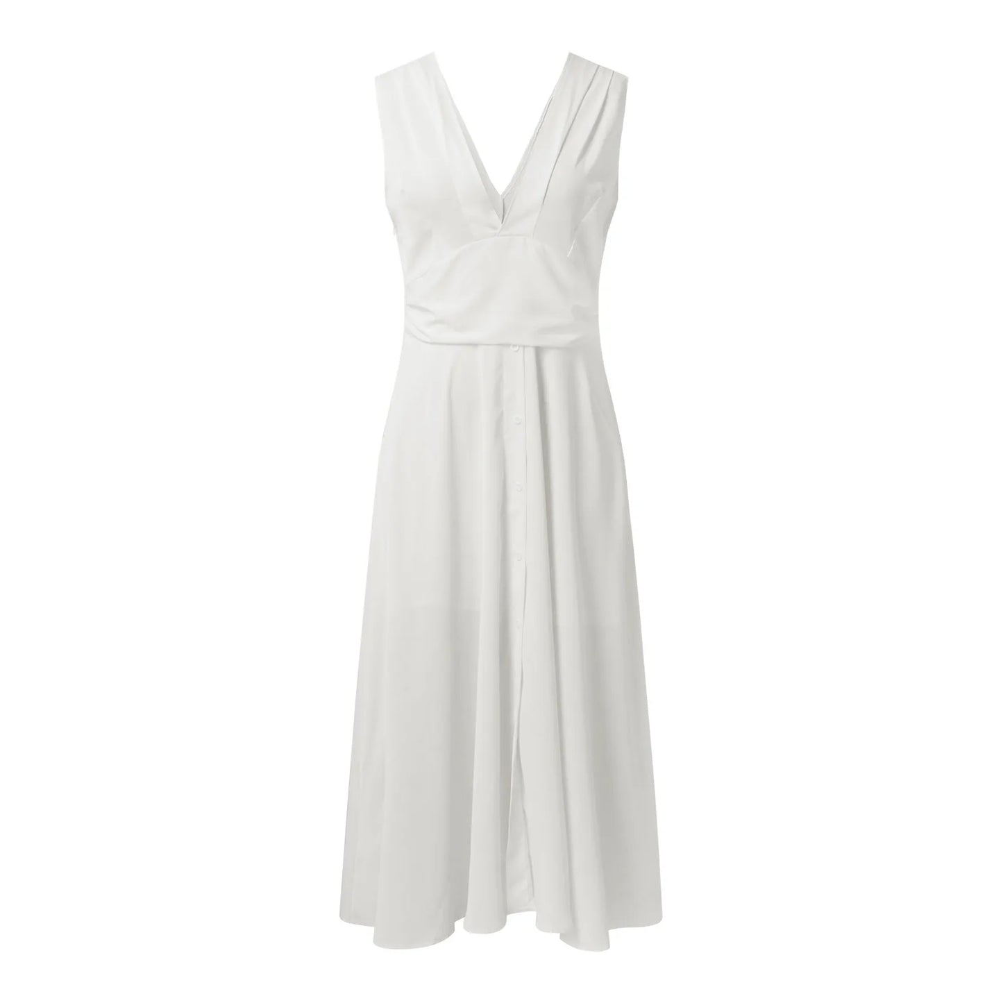 Sexy Deep V Neck Sleeveless High Waist Slim White Dress