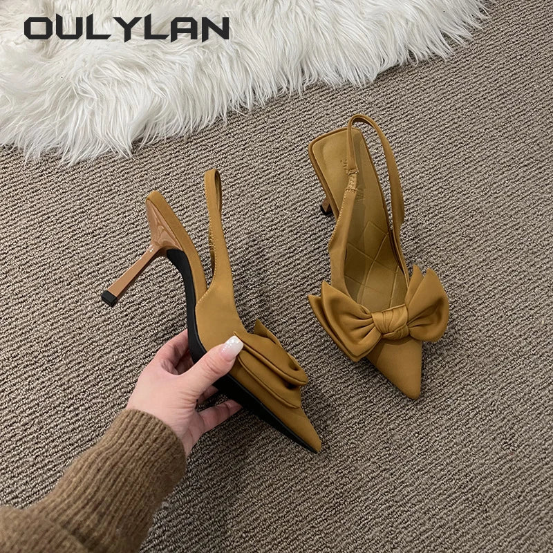 Summer New Butterfly Knot Women Slingbacks Heels Shoes