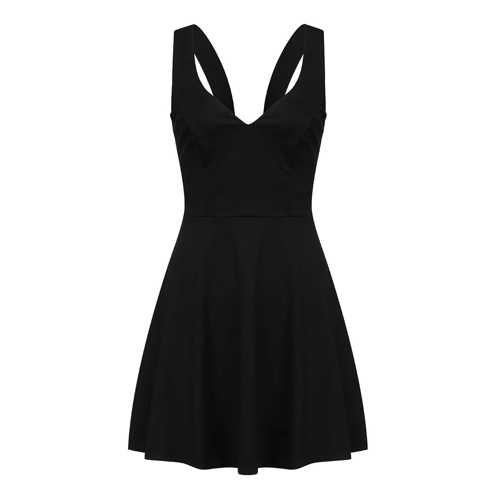 Elegant Sexy V-Neck Sleeveless Loose Black Tank Dress