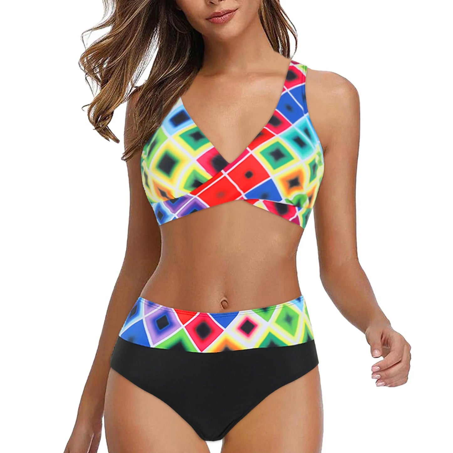 Women Cross Sport Push Up Bra Printed Bikini