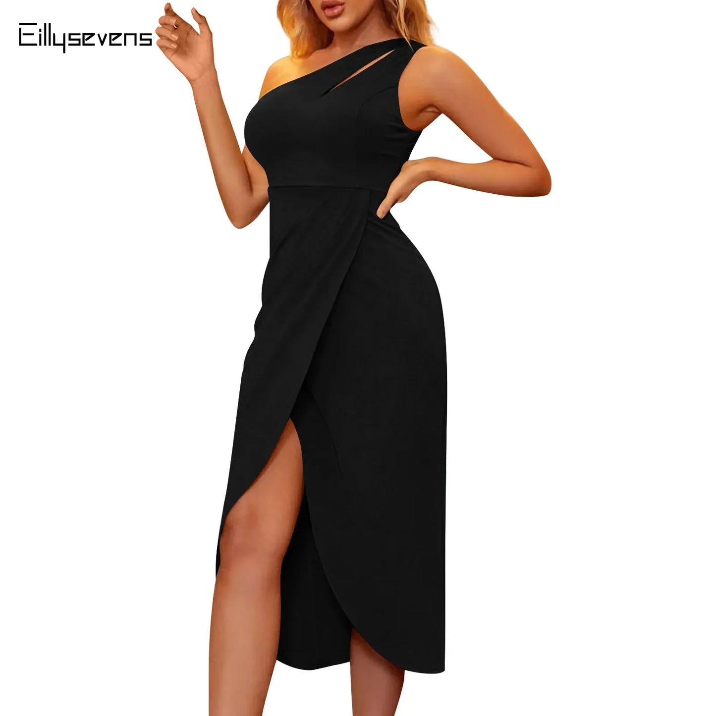 Sexy New High-end One-shoulder Sleeveless Slim-fit Hollow-out Long Dress