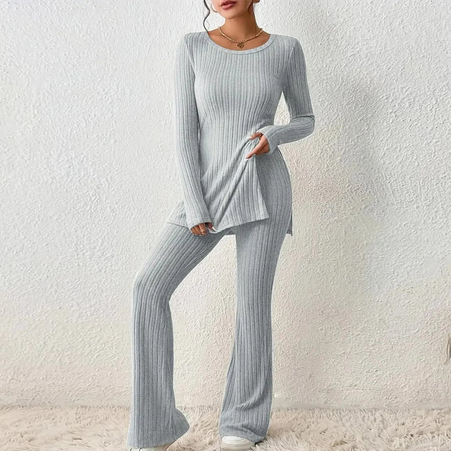 Crewneck Tops & Wide Leg Pant Set