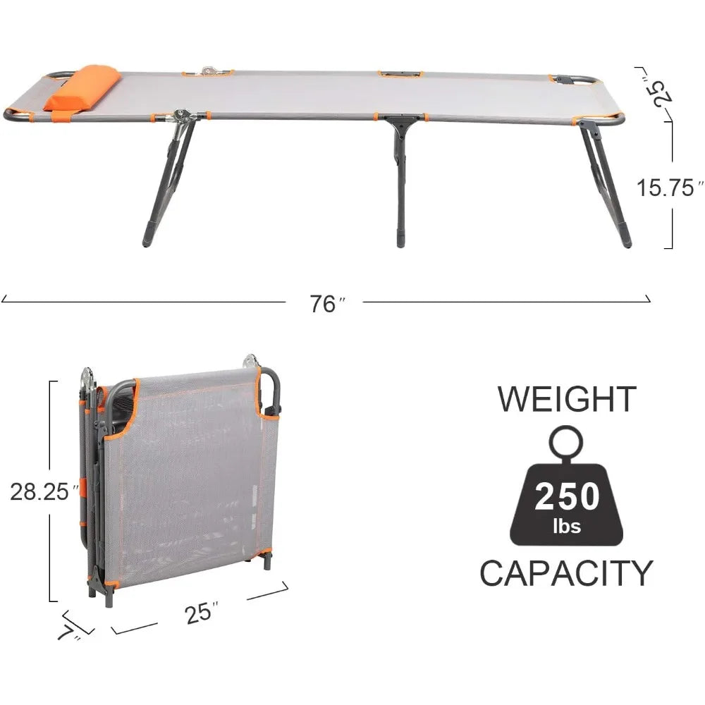 Orange Folding Cot for Sleeping  Lit Camping Gear