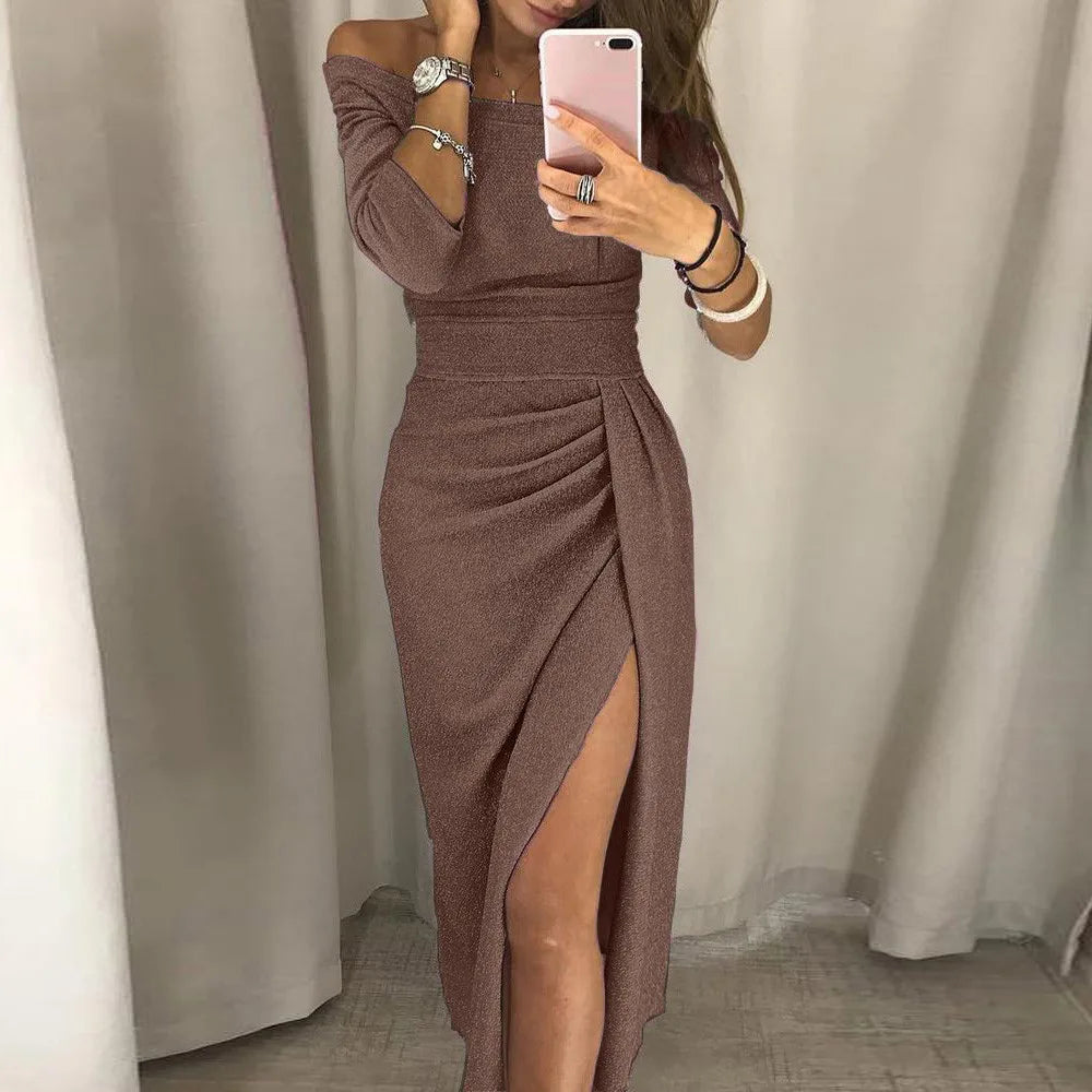 New  Sequin Bodycon Off Shoulder Long Sleeve  Evening Dress