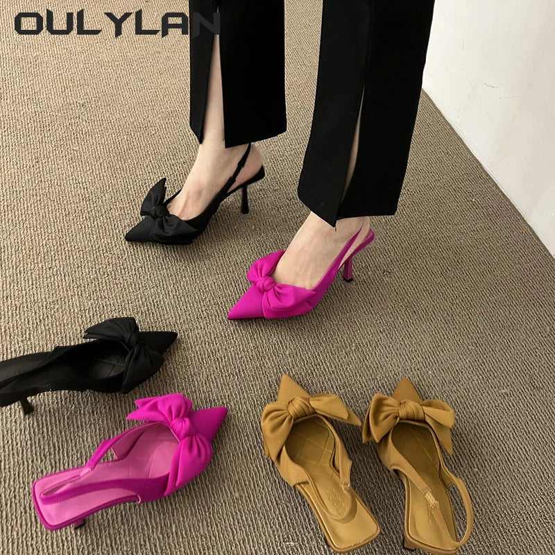 Summer New Butterfly Knot Women Slingbacks Heels Shoes