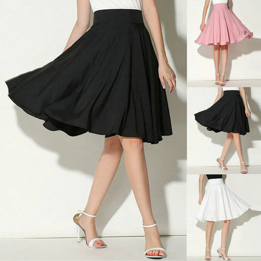 Vintage Pleated Casual High Waist  Chiffon Midi Dres