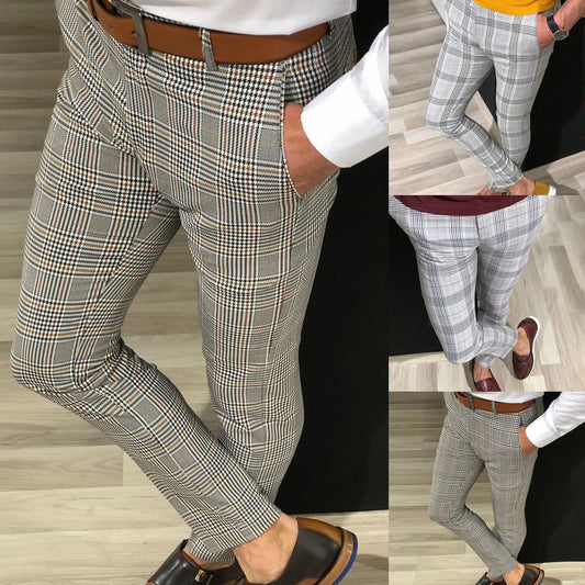 Vintage Plaid Print Men's Casual  ong Pants