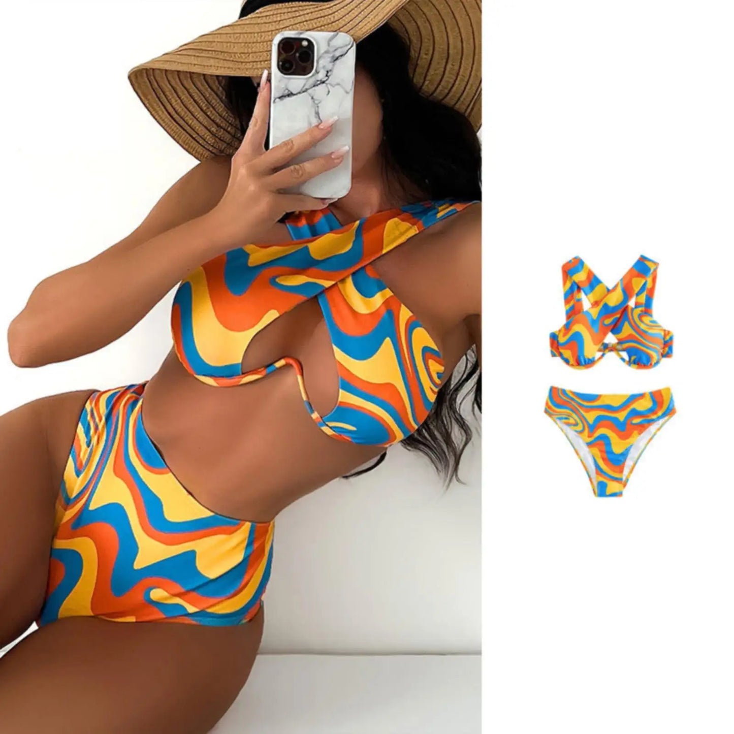 Sexy Summer Fashion Print Hanging Neck Swimsuit