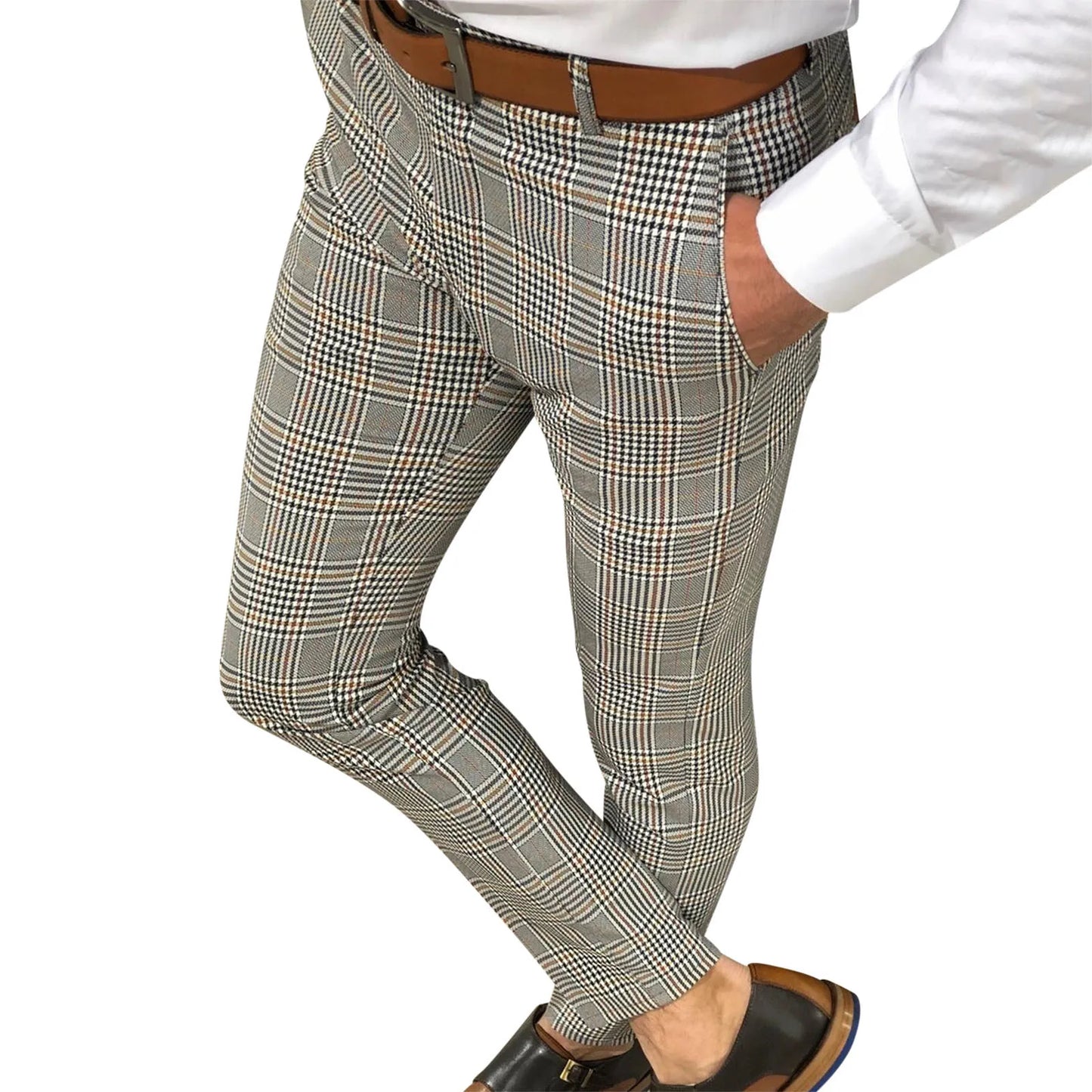 Vintage Plaid Print Men's Casual  ong Pants