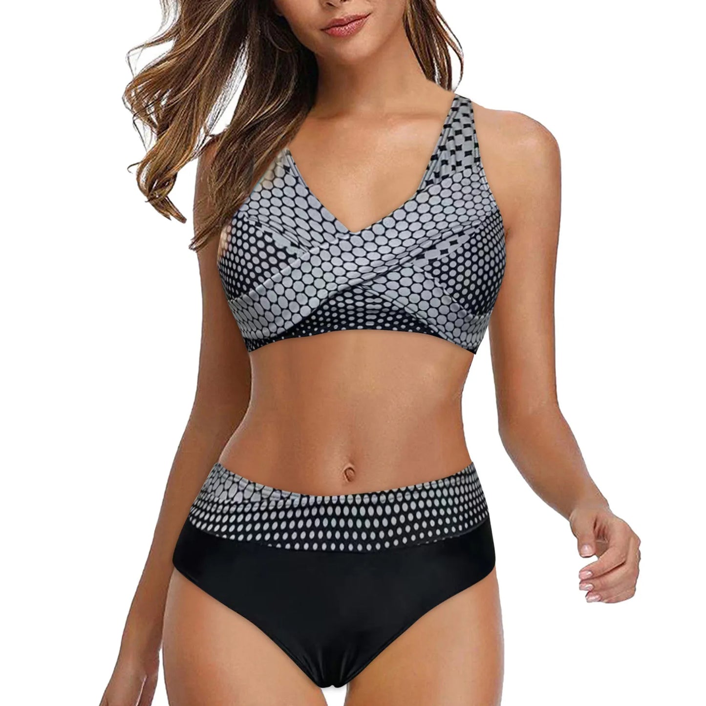 Women Cross Sport Push Up Bra Printed Bikini