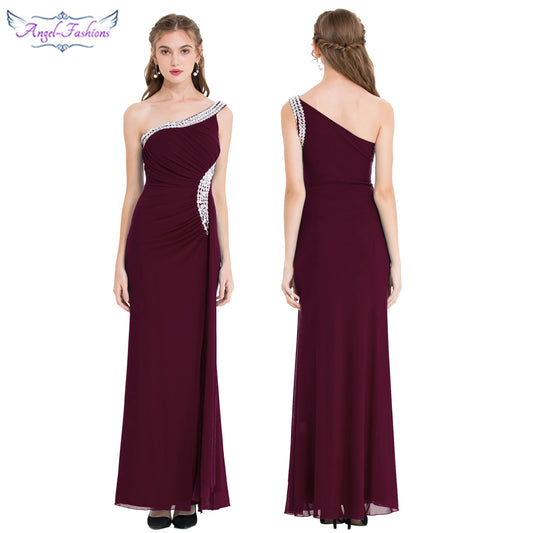 Angel-fashions One Shoulder Split Evening Dress