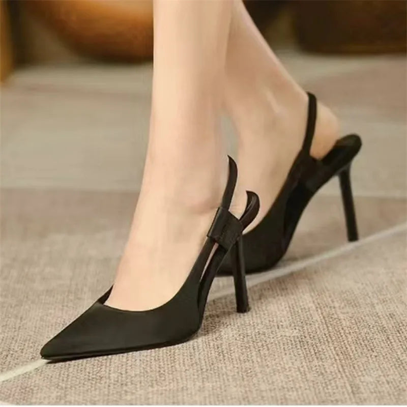 Oulylan New Spring Slingback Pointed Toe Slip on Thin High Heel Shoes