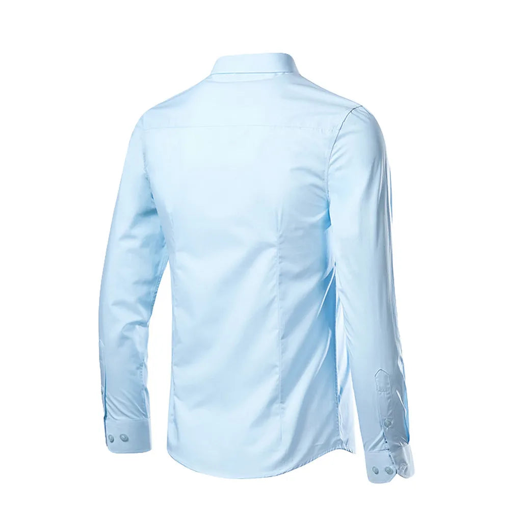 Fashion Business Leisure Lapel Solid Color Long-Sleeved Shirt