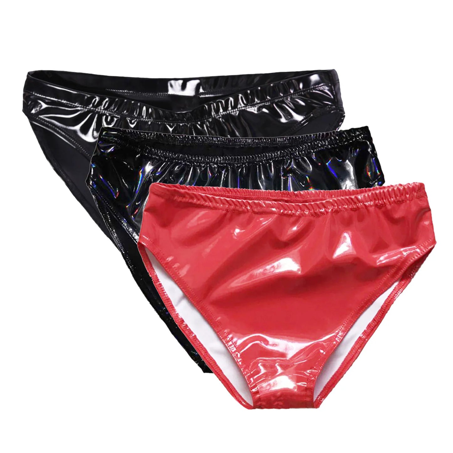 Ladies Red High Waist Black Faux Leather Shiny Underwear