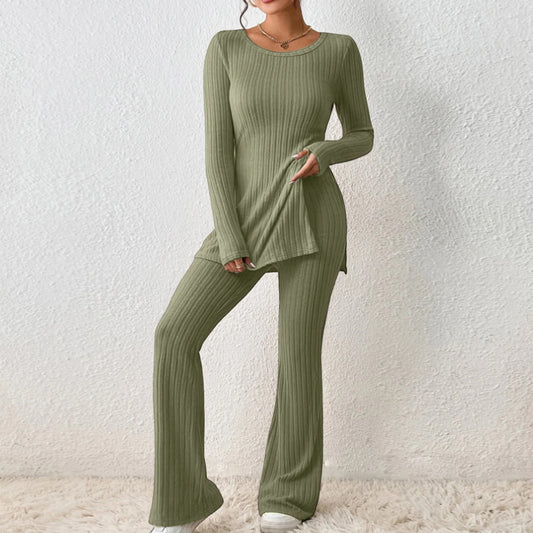 Crewneck Tops & Wide Leg Pant Set