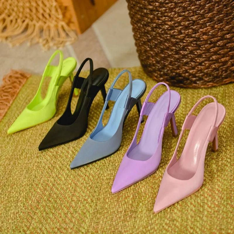 Oulylan New Spring Slingback Pointed Toe Slip on Thin High Heel Shoes