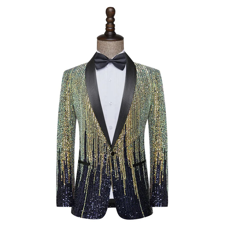 Fashion Men's Jacket Meteor Gradient Sequins Suit Coat Stage Performance Host Wedding (Only Blazer)