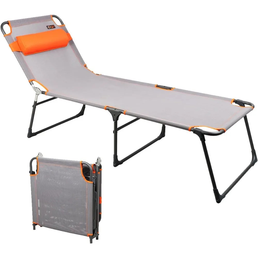 Orange Folding Cot for Sleeping  Lit Camping Gear