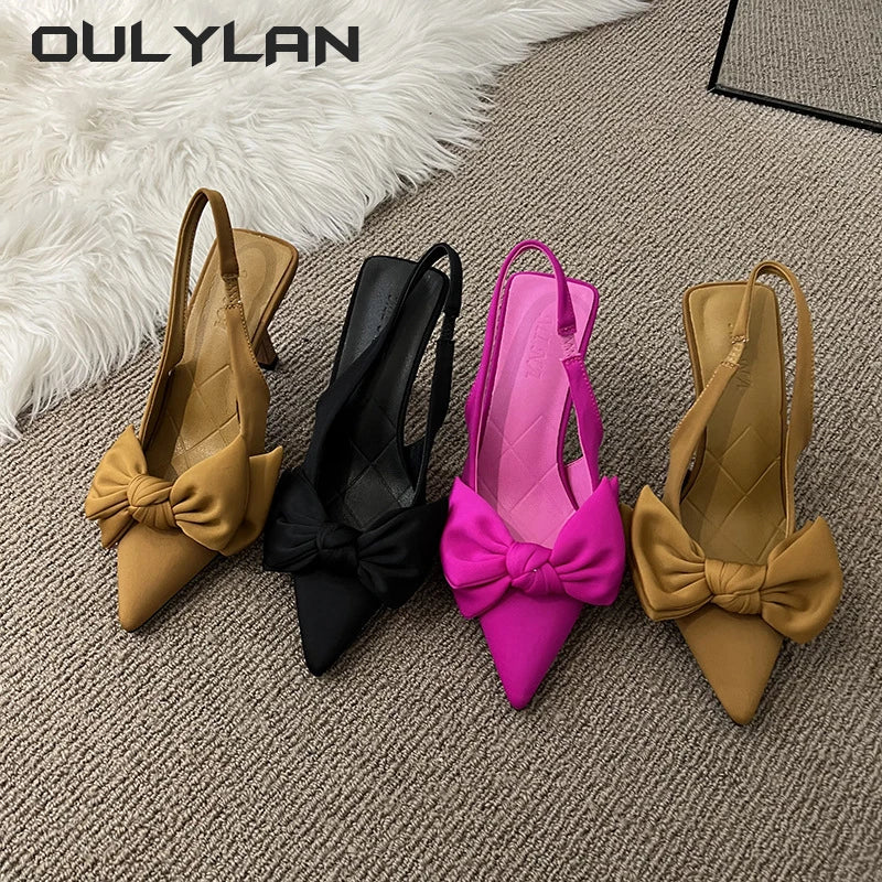 Summer New Butterfly Knot Women Slingbacks Heels Shoes