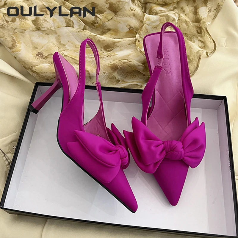 Summer New Butterfly Knot Women Slingbacks Heels Shoes