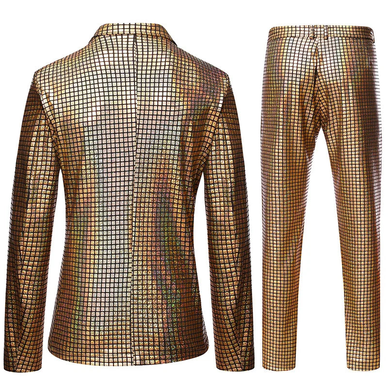 Shiny Rainbow Plaid Sequin Jacket Pants Stage Prom Suits