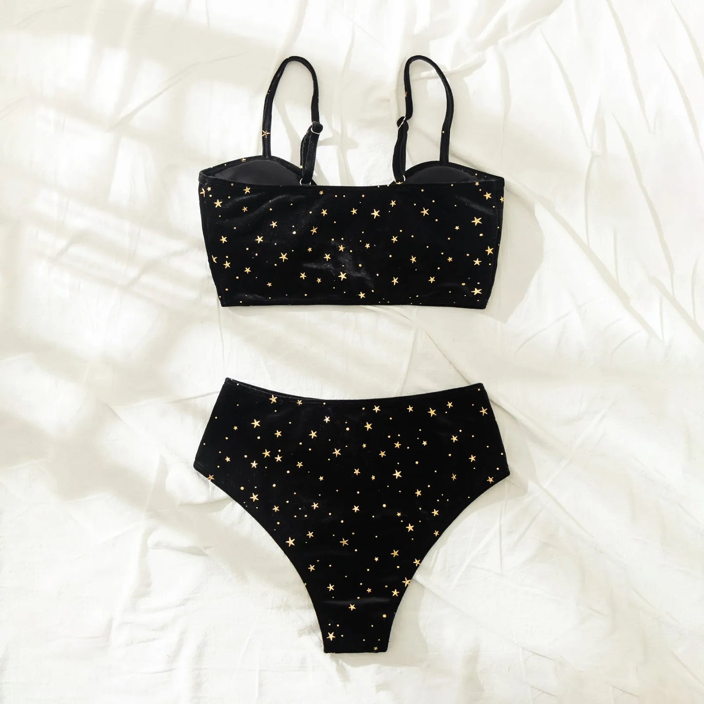 Sexy Fashion Black Velvet Glitter Printed Bikini Swimsuit