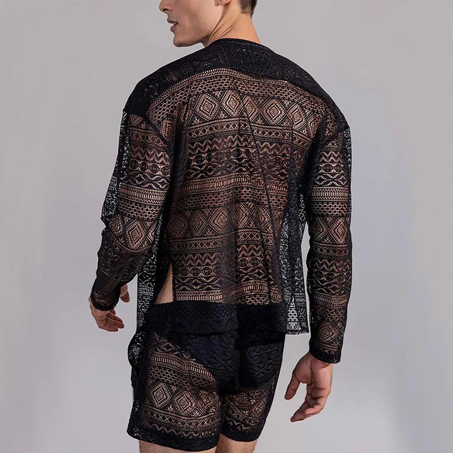 Hollow Out Sexy Lace Suit Fashion Long Sleeve Shirt