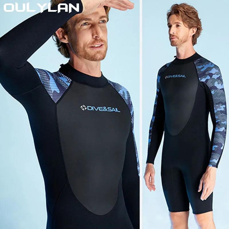 Oulylan 2MM Neoprene Shorty Men Front Zip Long Sleeves Wetsuit