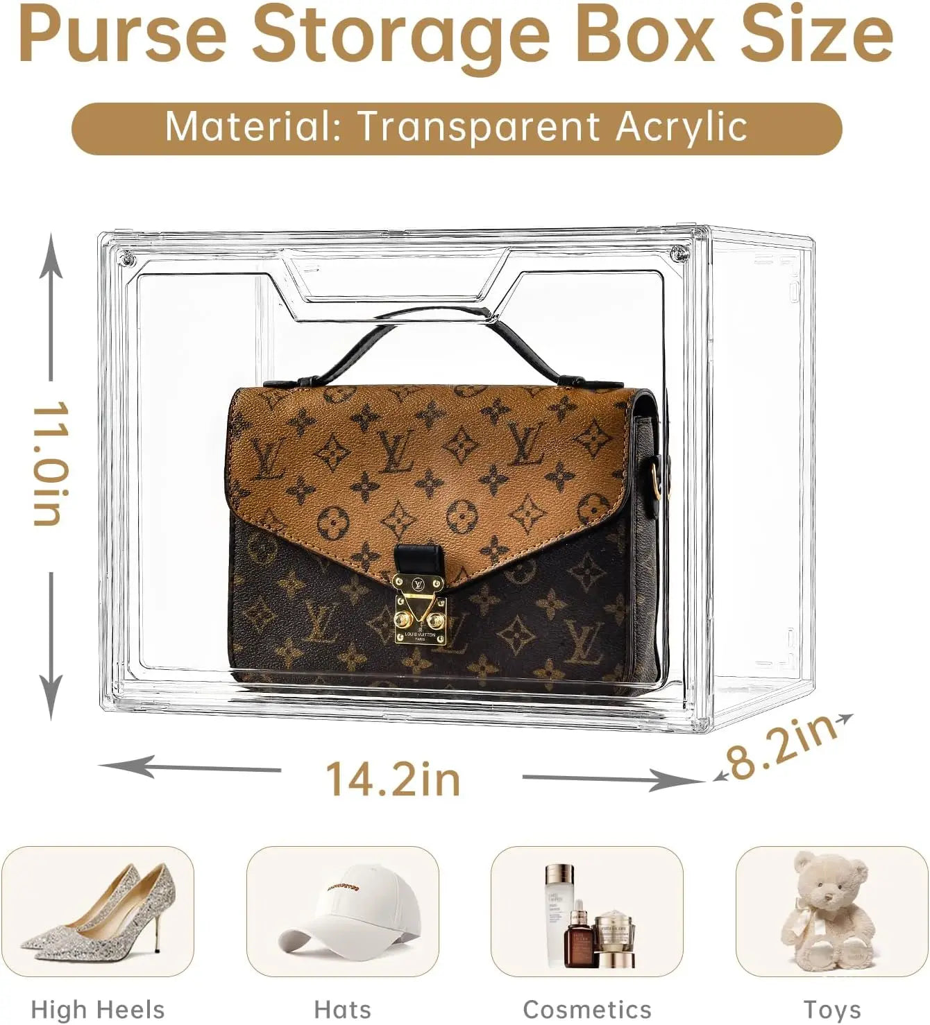 Purse Organizer for Closet, 5 Pack Clear Acrylic Display Case for Handbag