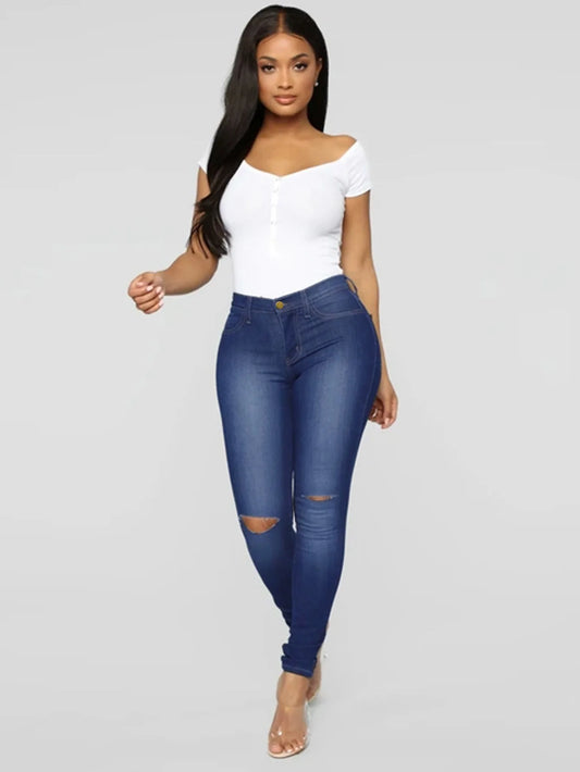 High-Rise Pencil Stretch Knee-Cut Ankle Length Jeans