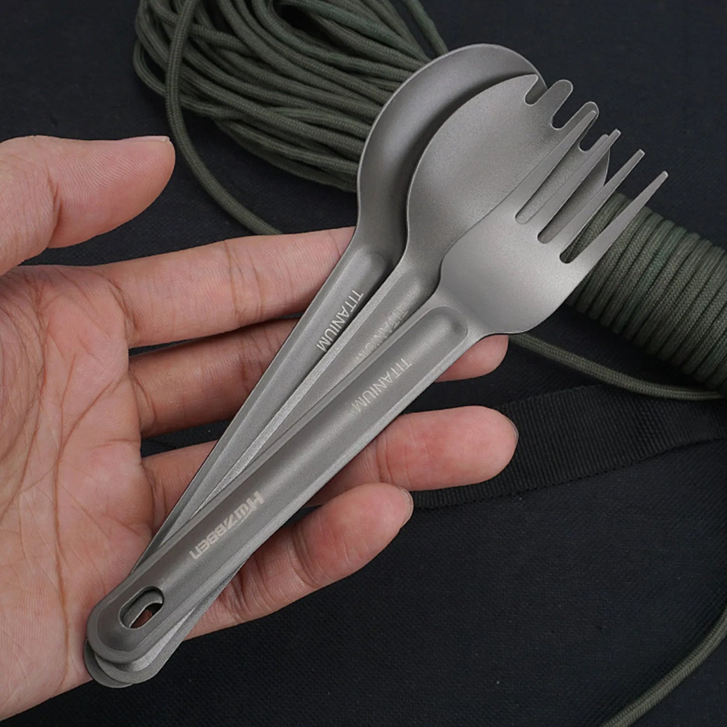 Camping Lightweight Titanium Cutlery Set  Spoon Fork Knife