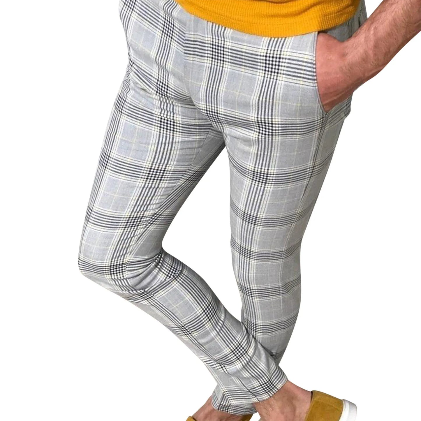 Vintage Plaid Print Men's Casual  ong Pants